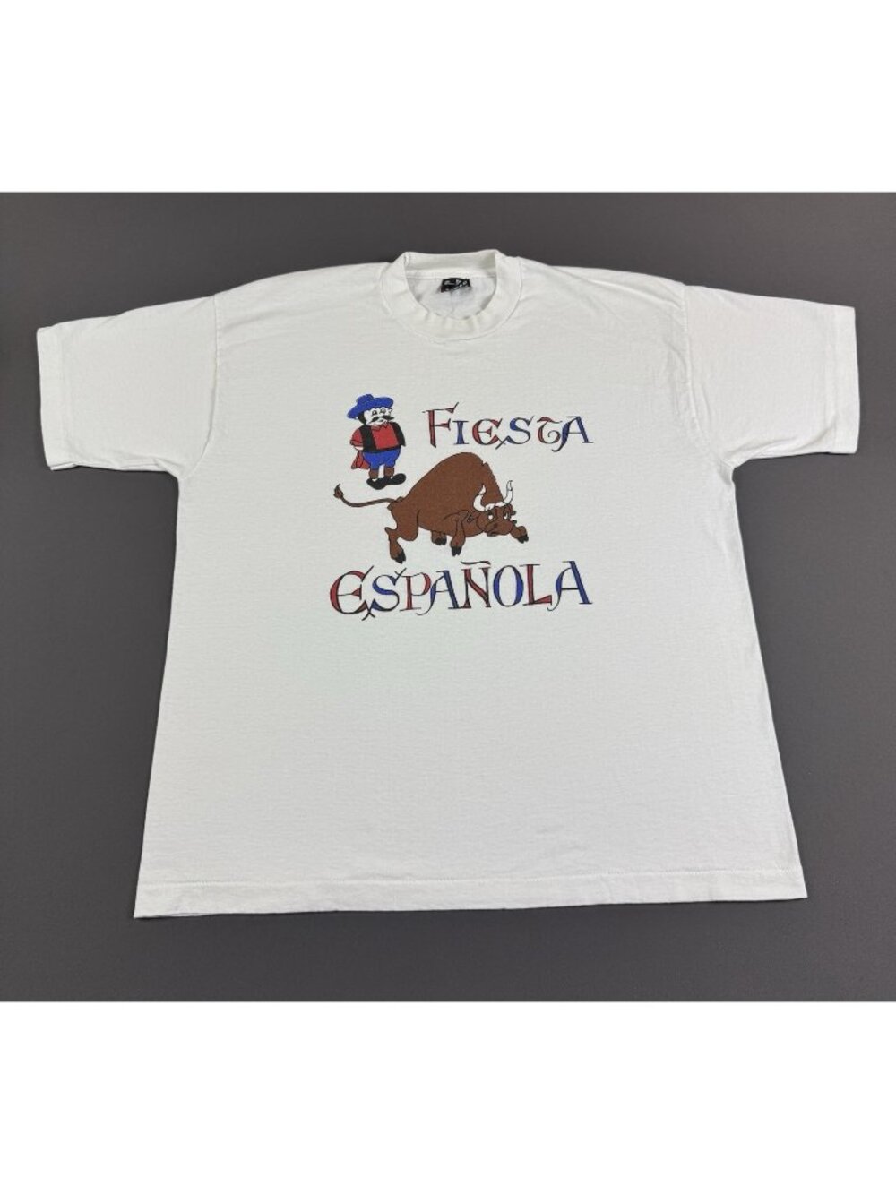 Rare Vintage 90s Fiesta Espaniola Bull Fight Matador Art Screen Stars XL White T